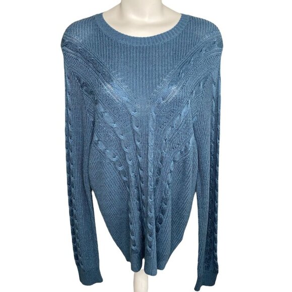 Ralph Lauren Cable-Knit Sweater Top Women's XXL 2XL Blue Lightweight Soft NEW - Picture 1 of 14